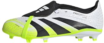 adidas Unisex Kinder Predator League Fold-Over Tongue Firm Ground/Multi Ground Football Boots Kids, Cloud White/Core Black/Lucid Lemon, 32 EU