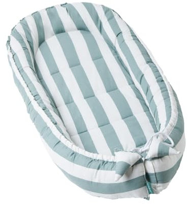molis&co - Babynest - 100% Baumwolle (Oeko-TEX) - Babynestchen Neugeborene - Ideal als Reisebett, Kuschelnest Geeignet & Cradle Reducer - 90 x 50 cm - PopCorn Stripes