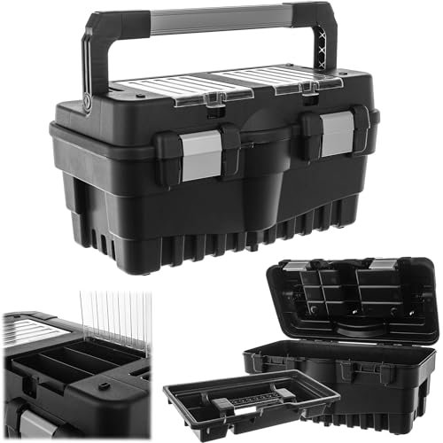 KADAX Caja de herramientas de 45 x 25 x 24 cm, con asa y cierres, caja de herramientas para guardar herramientas (negro)