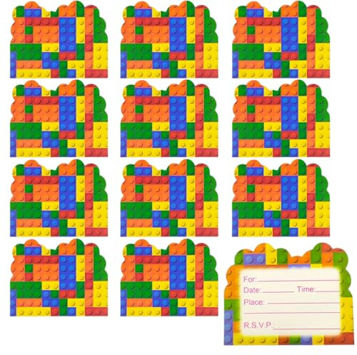 UEIOAVL Partyeinladungen, 30 Stück Bausteine-Einladungskarten Bausteine ​​Geburtstagsfeier-Einladungen für Mädchen Jungen