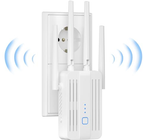 Ripetitore WiFi Potente Per Casa Amplificatore WiFi, WiFi Extender da 1200 Mbit/s con Dual Band (2,4 GHz e 5 GHz),Modalità Ripetitore/Modalità Punto di Accesso,4 Antenna,Compatibile con Tutti i Router