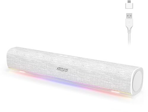 SOULION R100 PC Speakers with Dynamic Lighting Bar Audio-Light Sync/Display for Desktop, Laptop, Phone, USB Powered, White