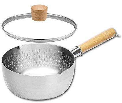 Japanischer Milchtopf aus Edelstahl 304, antihaftbeschichtet, mit Glasdeckel, Holzgriff, 20 cm