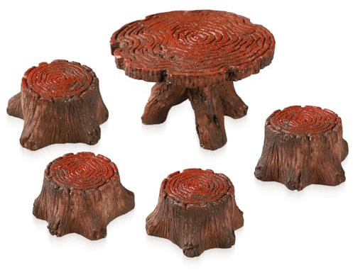 Lyreh 5 Piezas Accesorios de Jardin de Hadas, Muebles en Miniatura Mini Mesa y Sillas Resina para Manualidades Casa Muñecas Suculentas Macetas Decoración Jardín Hadas