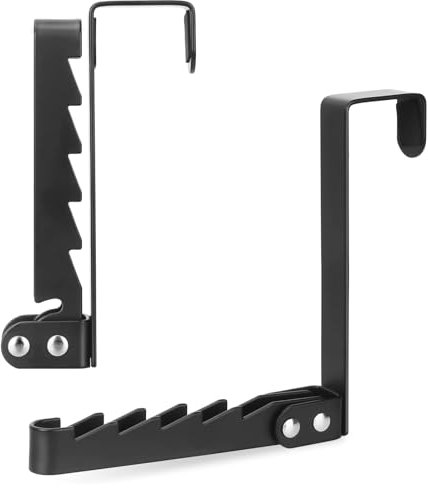 Techchii Over Door Hangers for Clothes, Foldable Door Clothes Hange Overdoor Hook Hanger with 5 Grooves Metal Drying Rack Door Hooks for Clothes, Towel, Coat, Bags (Black)
