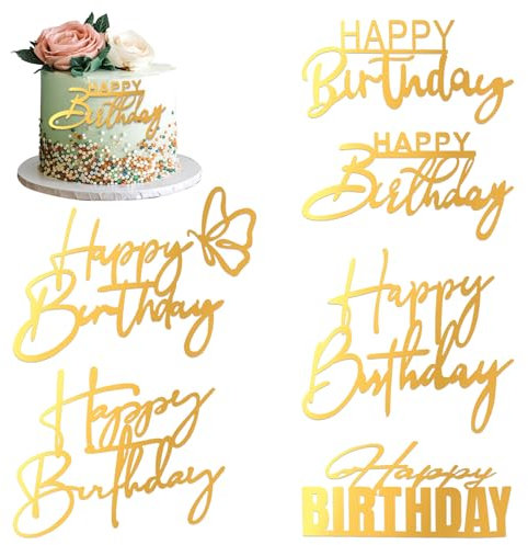 6 Stück Cake Topper Geburtstag Zahl Gold Happy Birthday Acryl Tortendeko, Happy Birthday Torten Deko Zahlen Geburtstag Doppelseitige Glitzerbuchstaben für Party Kuchen Desserts