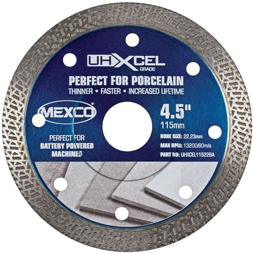 Mexco UHX Ultra Hard Materials Diamond Blade for Battery Angle Grinder, High-Performance, Precision Cutting Disc for Granite, Porcelain, Marble - 115mm, 10mm Segment Height