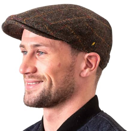 Hatman of Ireland Authentische Tweed Flachkappe für Herren 100% Donegal Tweed Fischgrätenmuster handgefertigt Hergestellt in Irland