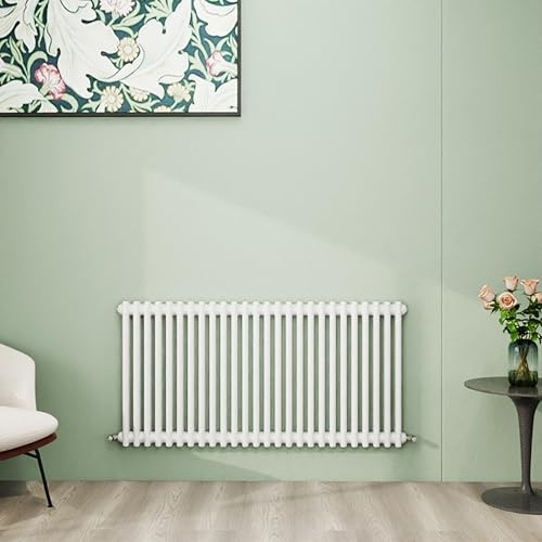 Simple Bathroom Column Radiators White 600×1190mm Horizontal Double Traditional Cast Iron Style Interior Designer Radiator