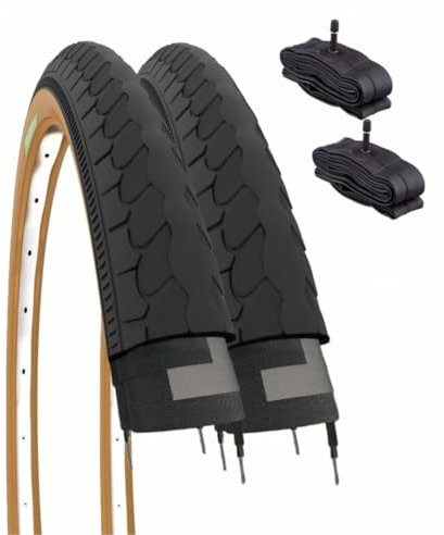 ECOVELO 2 Copertoni 26 X 1 3/8 (37-590) + Camere Pneumatici Nero para per Bici City Bike Stradale Adulto Vintage Cubierta de Bicicleta, Negro, 26