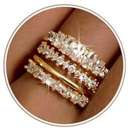 LOLIAS 14K Gold Plated Stackable Rings for Women Non Tarnish - Dainty Cubic Zirconia Wedding Bands Ring Set Minimalist Trendy Statement Engagement Promise Thumb Rings Stacking Size 5-10 Size 9