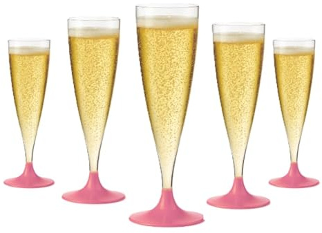 WOOPARTY Set 24 Flute Rosa in Plastica - 200 ml | Calici da Spumante Riutilizzabili - Eleganti e Resistenti | Ideali per Festa, Matrimonio, Brindisi, Aperitivo, Eventi - 6,5x17,5 cm