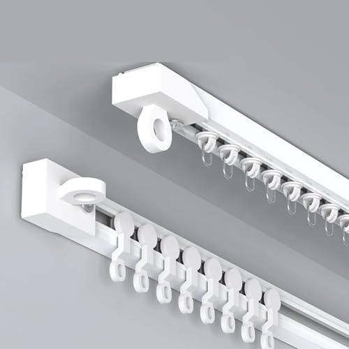Generisch Selbstklebende Decken-Vorhangschiene 0.4m-5m Vorhangschiene Mit Stummen Rollen Müheloses Gleiten Weiß für Dusch Erker RV Raumteiler Vorhänge(1.5m)