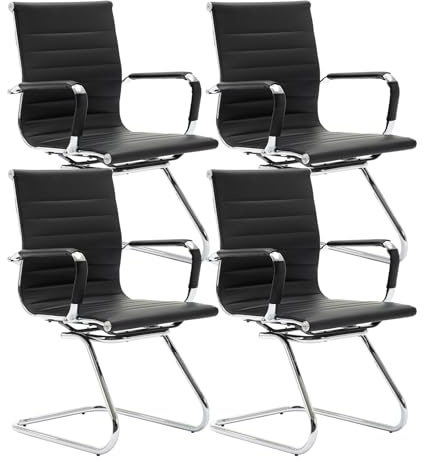 chairus PU Leather Office Chairs 4pcs Metal Conference Chairs, Black | Ergonomic Design, with Back Handle, Wear-resistantand PU Leather, Sturdy Metal Frame, for Meeting Room/Reception Area