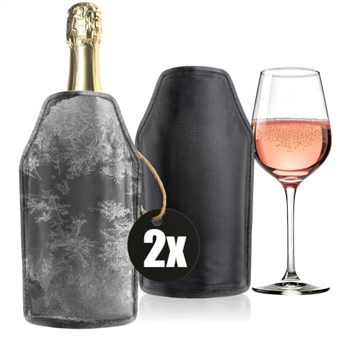 Robin Goods® 2x Flaschenkühler für unterwegs - Sektkühler Manschette mit Gummiband - Kühlmanschette für Sekt, Wein, Bier und Softdrinks (Schwarz - 2 Stück)