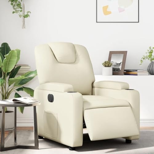 WHOPBXGAD Fauteuil inclinable électrique en Similicuir Crème, Fonction Inclinaison Automatique 135°, Confortable pour Salon et Bureau, Siège Relax avec Repose-Pieds motorisé, Charge Max 110 kg