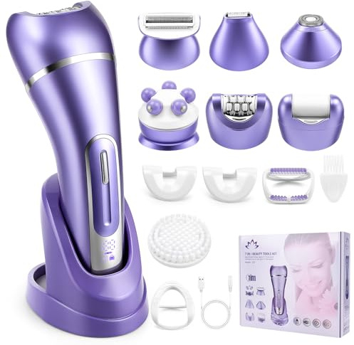 7 In 1 Damenrasierer Elektrisch,Rasierer Damen Epilierer Damen IPX7 Wasserdicht Bikini Damen Intimbereich Led-AnzeigeTrimmer Intimrasierer für Frauen für Bikini,Achseln,Beine (Lila)