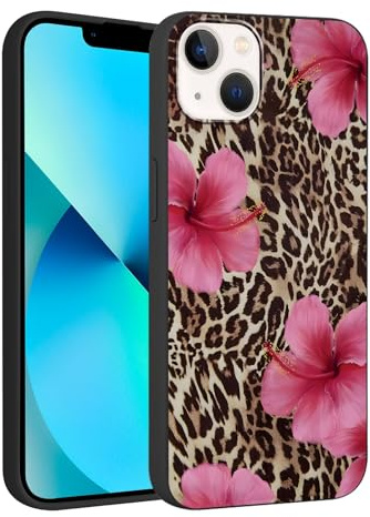 Foonary Leopard Flower Print Case for iPhone 13 mini 5.4,Cute Aesthetic Design Silicone Soft cheetah print Pattern Phone Cover for Girls, Preppy Shockproof Protective Case for Women