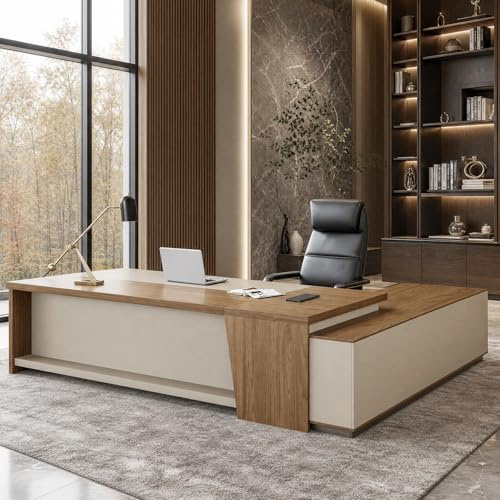 78.7/200cm Executive Desk with Built-in Outlets, Cabinet Drawers, Left