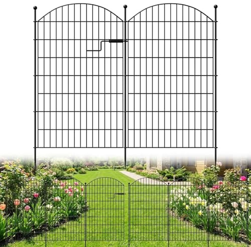 13-teiliger Gartenzaun mit Tür, 100 cm hoch x 8,5 m lang, rostfreies Metall, Hundezaun, Tierbarriere, Dekorative Beetumrandung, No-Dig-Design für Hof, Terrasse und Blumenbeet