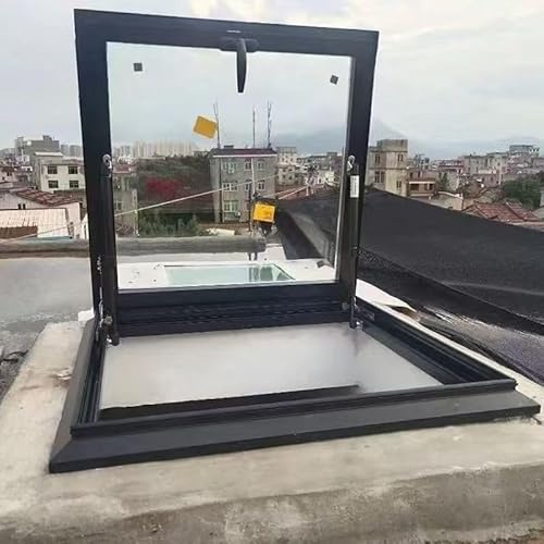 Dachfenster Aluminium Doppelt Verglast mit Gasdruckfedern – Abdichtend & Lüftbar, Eingelassen, Einfache Montage, Verschiedene Größen für Dachgeschoss, Flachdach, Wohnräume(LxW 50 x 50cm)