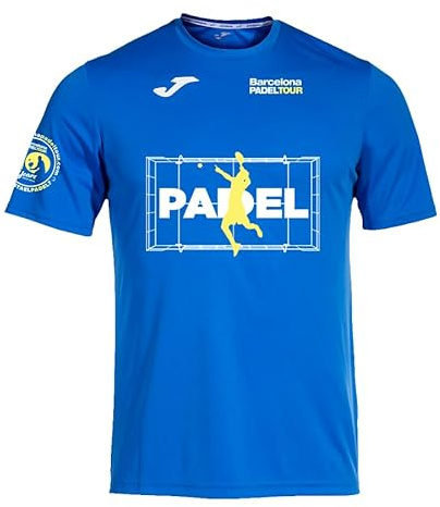 Barcelona Padel Tour Camiseta Técnica de Manga Corta para Hombre, Poliéster, Secado Rápido, Cuello Redondo, Estampado de Pádel (FR/ES, Letras, XL, Regular, Regular, Azul Royal)