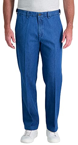 Haggar Herren Arbeitshose bis Wochenende, bügelfrei, Flache Vorderseite, Plissee-Hose, Normale und große Größen, medium Stonewash, 34W / 32L