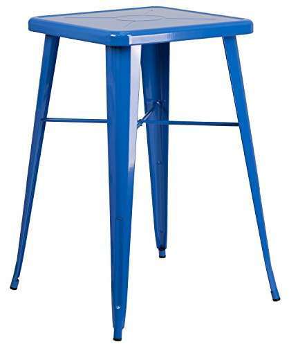 Flash Furniture Aaron Commercial Grade 23.75 Square Blue Metal Indoor-Outdoor Bar Height Table