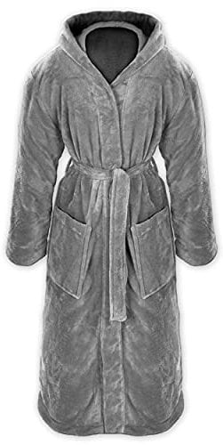 Gräfenstayn® Damen & Herren Kuschelfleece Bademantel mit Kapuze Größe S-XXXL mit Öko-Tex Standard 100 Flanell Fleece (L, Grau)