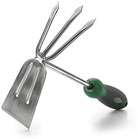 Edward Tools Hacke und Kultivator aus Edelstahl – Handfräse für Gartenarbeit, Jäten, Bodenbearbeitung – robuste biegsame Edelstahlgabel und Klinge – rostfreie Oberfläche – Ergo-Gummigriff