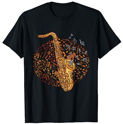 Jazz Musik T-Shirts Saxophon Spieler Geschenk - Herren - Schwarz - S - Kurzarm - U-Ausschnitt - Klassisch - Polyester 100% - Saxophon Motiv - Musik - Weihnachten, Geburtstag - T-Shirt