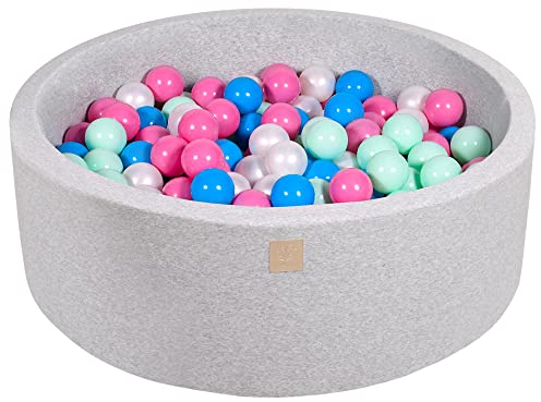 MEOWBABY Piscina de Bolas 90X30cm/200 Bolas ∅ 7Cm Piscina de Bolas Certificada para Niños Hecha en EU Gris Claro: Azul/Blanco Perla/Rosa Claro/Menta