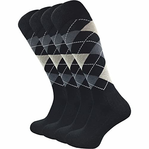 warme Kniestrümpfe für Damen & Herren (4 Paar) | lange Socken mit Komfortbund | ideal auch als Reitsocken mit gepolsterter Sohle (DE/NL/SE/PL, Numerisch, 35, 38, Regular, Regular, schwarz kariert)