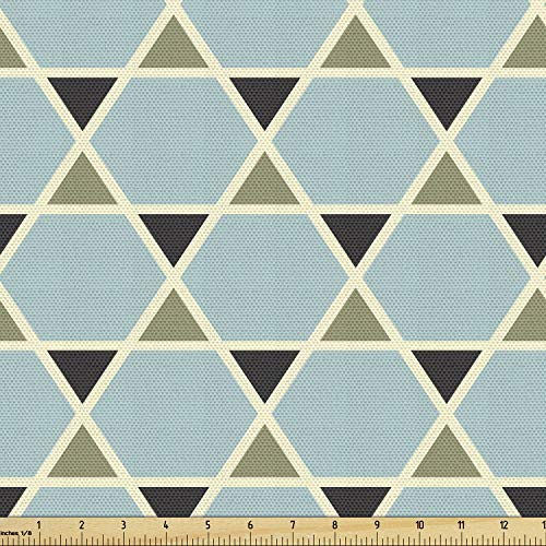Lunarable Orient Stoff von The Yard, Hexagons kleine Dreiecke Geometrisches Fliesenmuster Sternformen Dekostoff für Polster und Wohnaccessoires 2 Yards Grün Blau