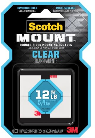 Scotch-Mount doppelseitiges transparentes Montageband, Streifen und Quadrat: 1 in. x 1 in. (klar) / 48-quadrate