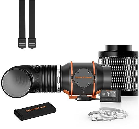 SPIDER FARMER 6 Inch Inline Fan Carbon Filter Ducting Kit, Exhaust Fan with Temperature Humidity Controller Hydroponics Grow Tent Ventilation Kit for Heating Cooling Booster, Grow Tents, Hydroponics
