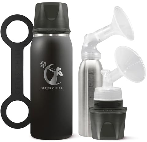 Ceres CHILL OG Breastmilk Chiller & Warmer – 12–34oz Portable Breast Milk Cooler, Storage & Baby Bottle for Travel, Work or On-The-Go – Pump Compatible Container – 0 Dark 30 Midnight Black