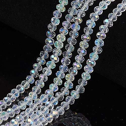 Cheriswelry 10 Strands Faceted Rondelle Glass Beads 8mm Transparent Rainbow Plated Abacus Spacers Beads for Jewellery Bracelet Necklace Making, Clear