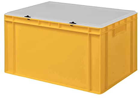 1a-TopStore Design Eurobox Stapelbox Lagerbehälter Kunststoffbox in 5 Farben und 16 Größen mit transparentem Deckel (matt) (gelb, 60x40x33 cm)