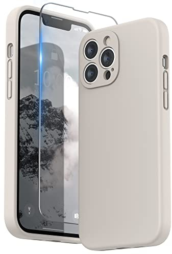 SURPHY Compatible with iPhone 13 Pro Max Case with Screen Protector, Liquid Silicone Protection for Each Lens Shockproof Thickened Rubber Cover for iPhone 13 Pro Max 6.7 inch 2021, Stone