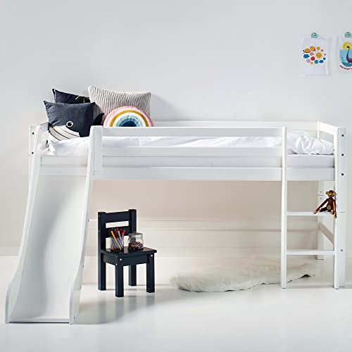 Hoppekids ECO Dream Hochbett mit Rutsche | 90x200 | Weiß | Label des Nordischen Schwans - Das Nordische Umweltzeichen | FSC®-zertifiziertes massives Kiefernholz aus der EU | Entworfen in Dänemark
