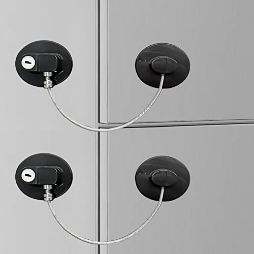 2 Pcs Refrigerator Lock, Fridge Locks for Kids, Cabinet Locks with Keys, Mini Fridge Locks for Kids, Used in Refrigerator Door, Cabinets, Drawers, Toilet Seat(Black, 2 Pack)