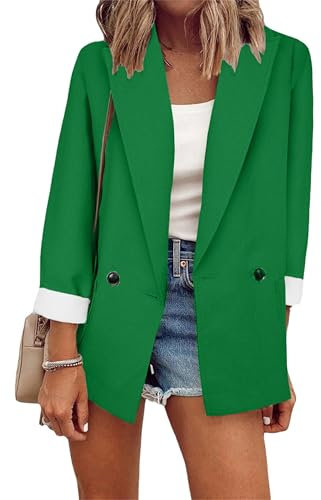 Yming Damen Blazer Büro Arbeit Anzug Jacke Einfarbig Leichte Jacke Mit Knopf Rein Grün XL