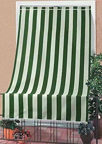 Corredocasa Tenda da Sole per Balcone e Finestre per Esterno a Righe Larghe con Anelli e Frangie in Tessuto Resistente che Protegge dai Raggi Solari, Oscurante per Veranda Casa (Verde, 280x300 CM)