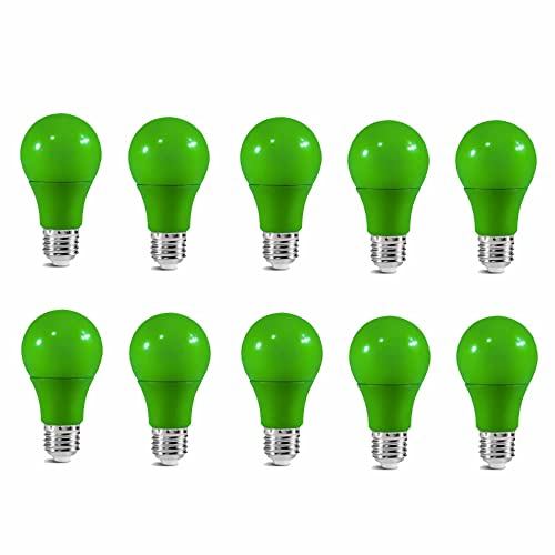 Jiotouhu 10er E27 Farbige Glühbirnen LED 3W 25Watt Leuchtmittel Birnenform, A60 Leuchtmittel, 220-240V AC, für Außen & Innen - Party & Biergarten, Grün