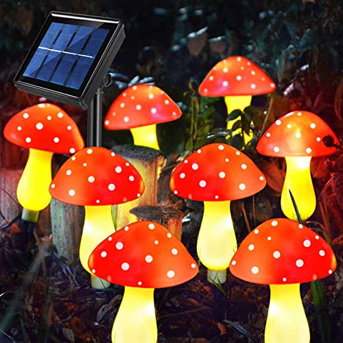 Abkshine Set of 8 Solar Mushroom Lights Garden Outdoor Decor, 8 Modes Waterproof Garden Ornaments for Lawn Gardening Pathway Landscape Yard Easter Pathway Fence Christmas Halloween Decorations(Red)