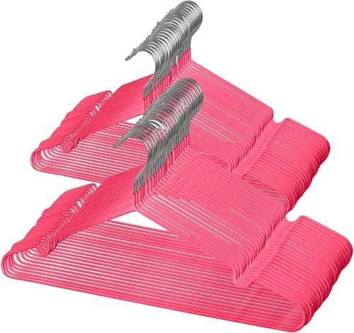 COM-FORT HOUSE | Percha Metal | Color Rojo | Antideslizantes y Resistentes | Perchas para Ropa | Ideal para Chaquetas, Pantalones o Blusas | 120 Unidades