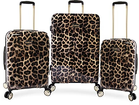 Bebe Damen Adriana Spinner Gepäck, Leopard, 3-teiliges Set (53,3 cm, 63,5 cm, 73,7 cm), Leopard, 3pc Set (21 25 29), Adriana 3-teiliges Spinner-Gepäck-Set