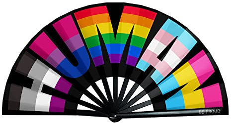 bmuvghi Rainbow Folding Fan Pride Hand Held Fan Gay Pride Stuff Large Clack Hand Fan Foldable Rave Fan for LGBTQIA+ Pride Parade Pride Accessories Stuff