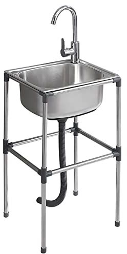 Fregadero De Cocina Independiente,Fregadero Exterior Jardin,Lavabo De Acero Inoxidable Para El Hogar Del Restaurante,Con Grifo Y Patas,para Interior Exterior,Limpieza Fácil. ( Color : A , Size : 37x32